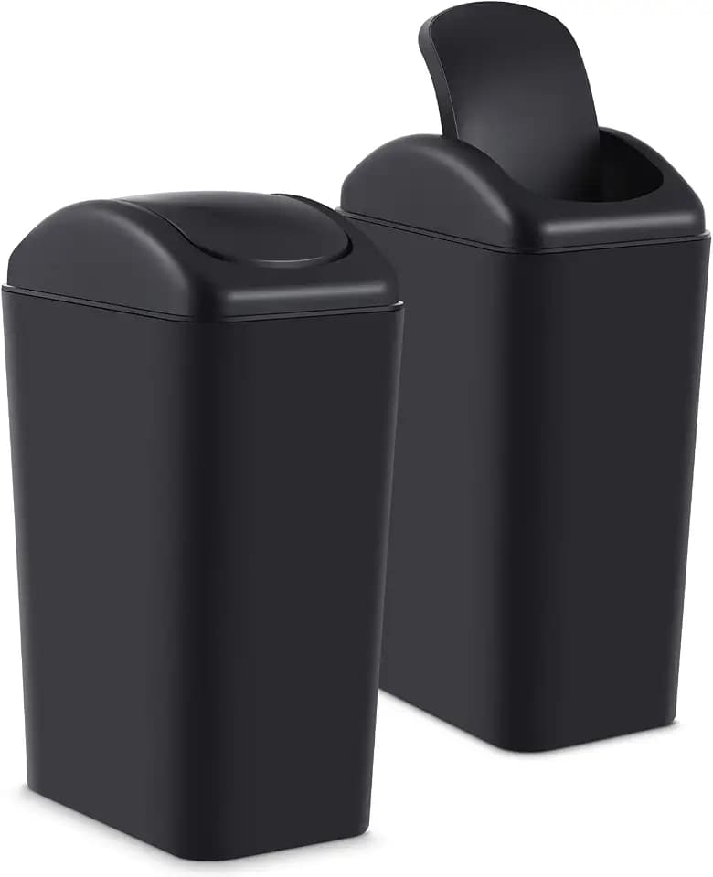 Hoolerry 2 Pcs 3 Gallon Small Trash Can with Lid Plastic Garbage Bin,Black