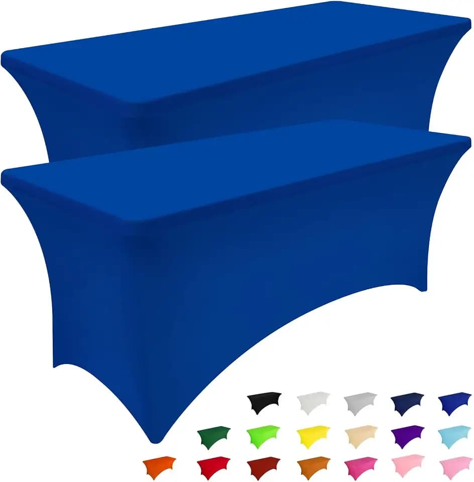 Smiry 2 Pack Spandex Table Cloth 6FT, Elastic Fitted Blue Tablecloth