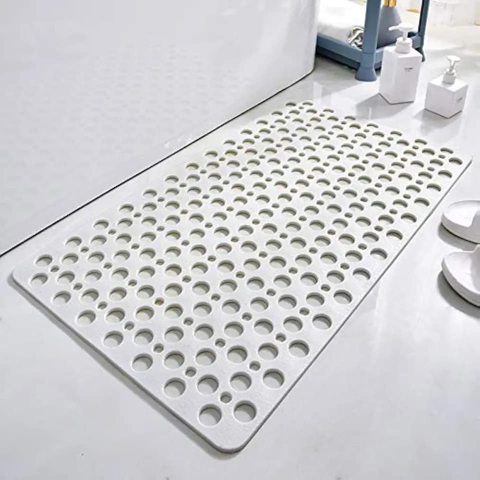 Casa and Beyond Shower Mat, Bathtub Mat Non Slip with Suction Cups and Drain Holes, Easy to Clean Soft Machine Washable, Shower Mats for Inside Shower Easy Dry&Cut (White,28" x 15"(Rectangular))