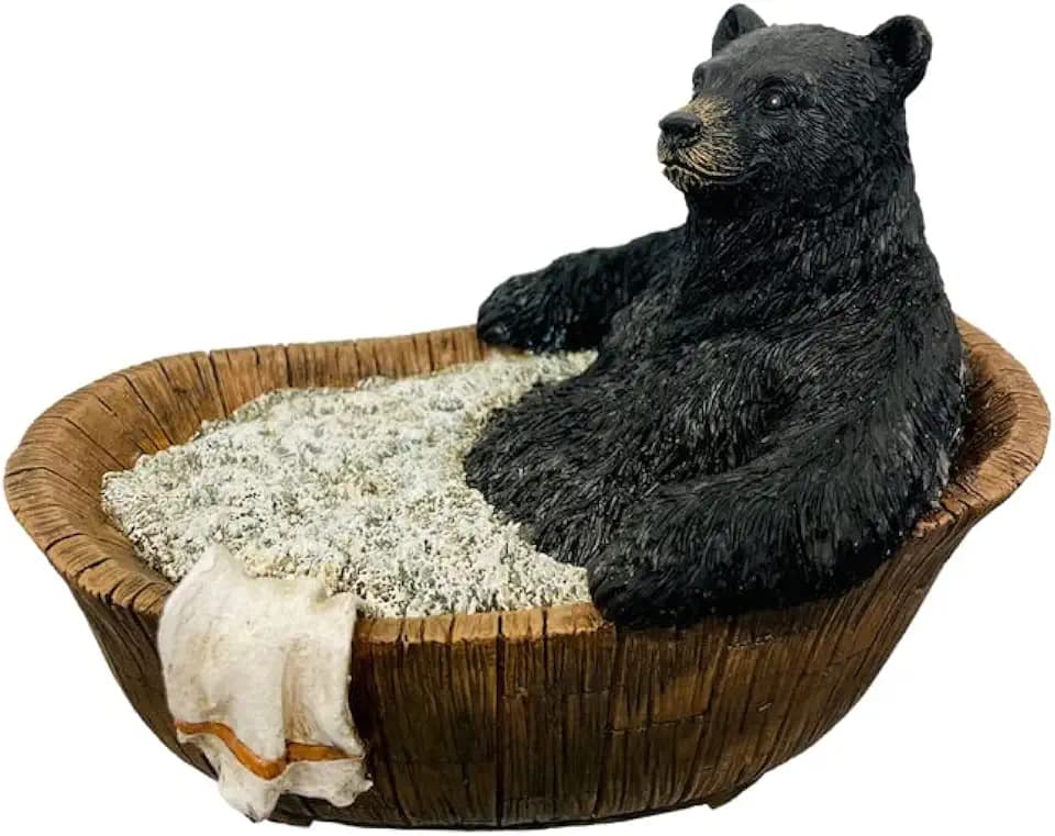 Pine Ridge Black Bears Figurines - Bear in A Bathtub Bathroom Decor, Wildlife Figurine, Bear Figure Decor