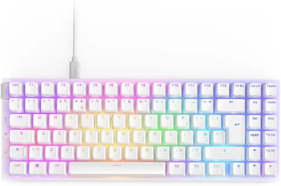 NZXT Function 2 MiniTKL - 2024 Optische Tenkeyless Gamingtastatur | RGB beleuchtet | 8K-Abfragerate | Lineare Opt. Switches | Einstellbare Auslösung | Hot-Swap | Gaming Keyboard | Weiß UK (QWERTY)