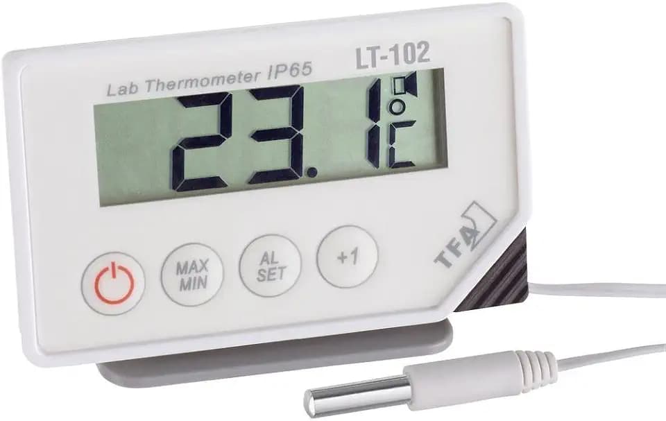 TFA Dostmann LT-102 Profi-Digitalthermometer, mit Kabelfühler, wasserdicht IP65,L 87 x B 17 (29) x H 52 (57) mm, Weiß
