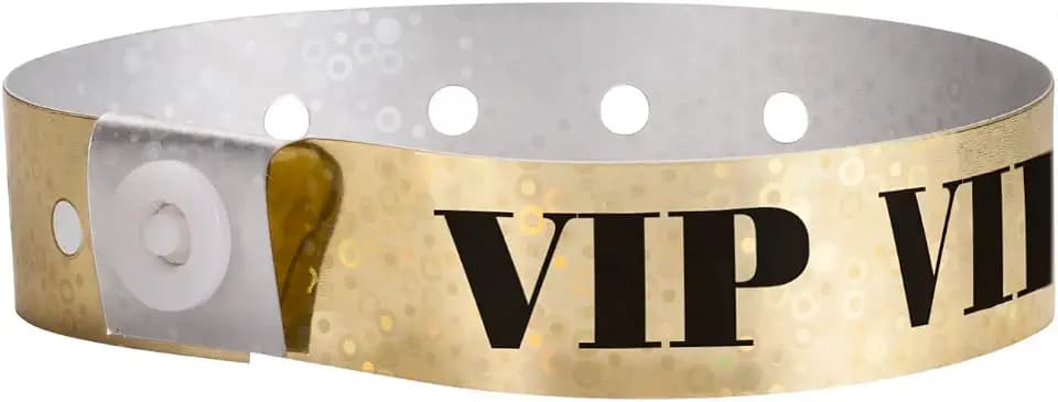 500 WristCo Premium Holographic Gold VIP Plastic Secure Snap Wristbands