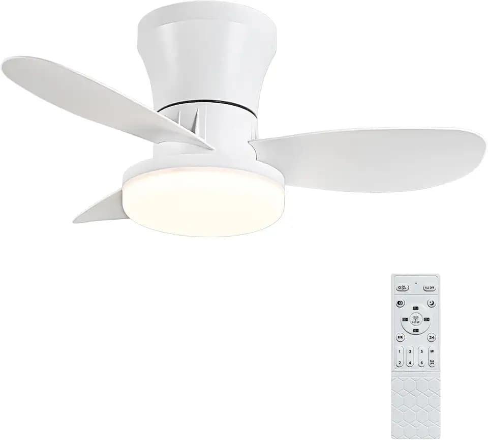 Ceiling Fans with Lights, 24.41 inch Low Profile Ceiling fan with Light and Remote Control, Flush Mount, Reversible, 3CCT, Dimmable, Noiseless, Ceiling Fan for Bedroom, Indoor/Outdoor Use