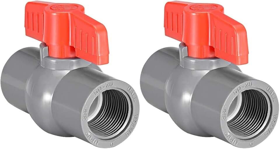 uxcell PVC Ball Valve Supply Pipe Knob Threaded Ends G3/4 Female Thread Red Gray 2Pcs