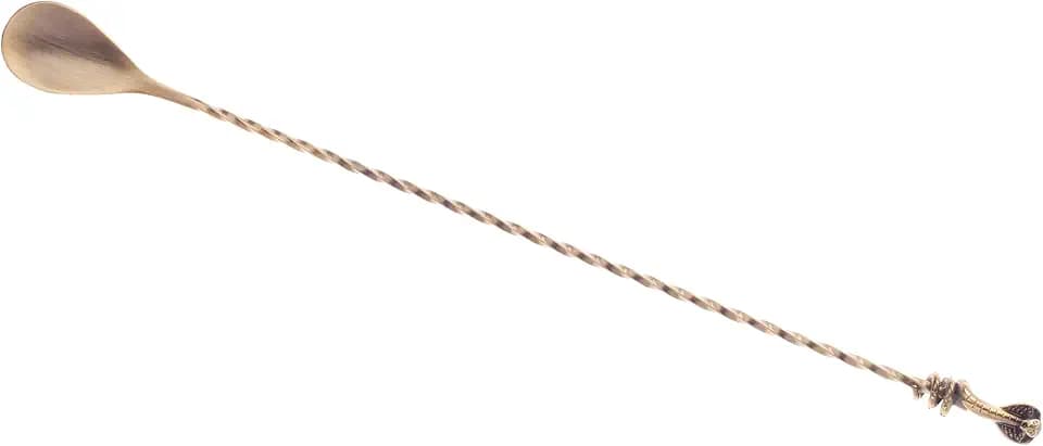 Venym by Barfly, 13 1/4" Bar Spoon with Cobra End, Antique Brass