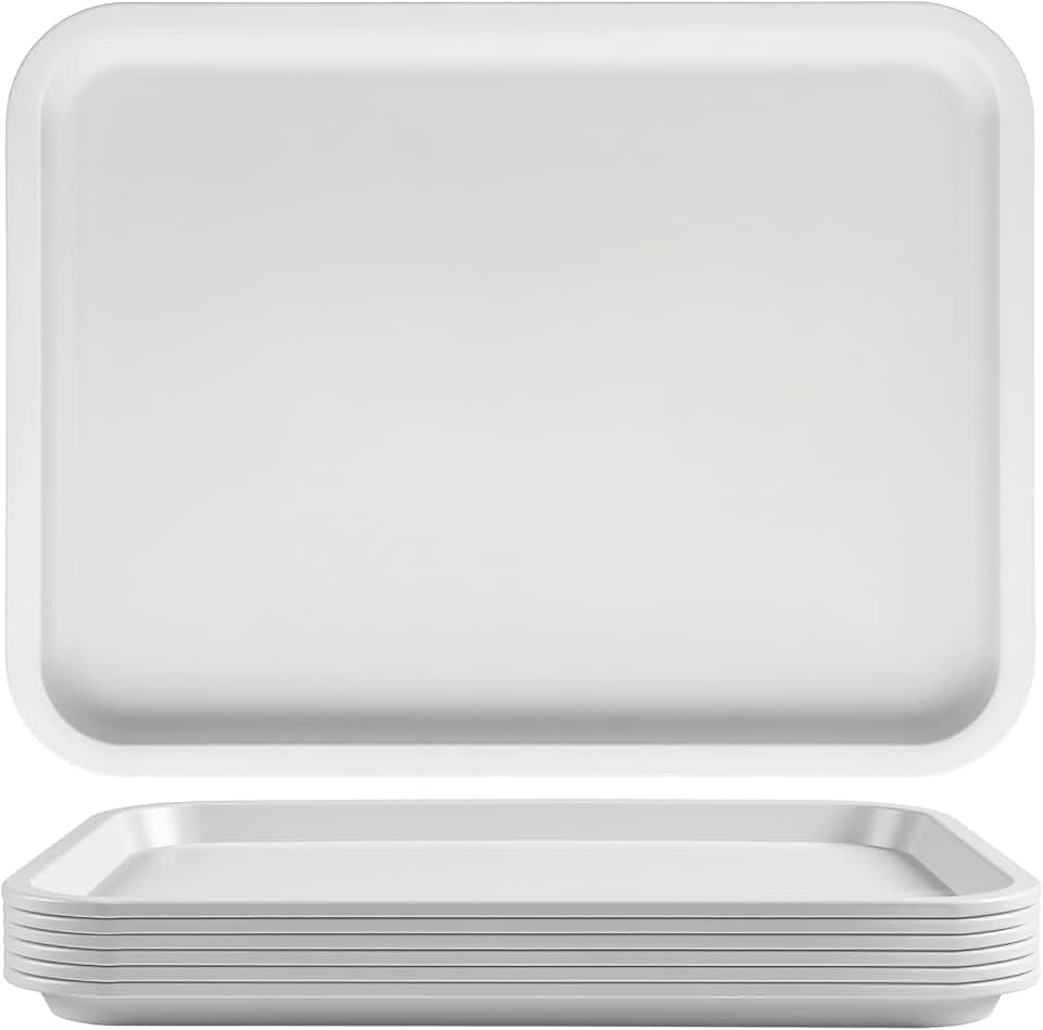 Gerrii 6 Pcs Plastic Fast Food Tray Bulk, White, 12 x 9 Inch