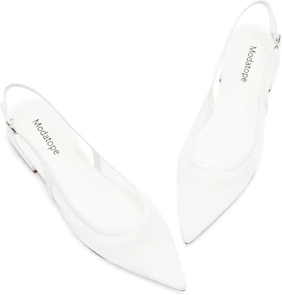 Modatope Slingback Flats for Women Pointed Toe Ballet Flats Classic Low Heel Sandals Dress Shoes