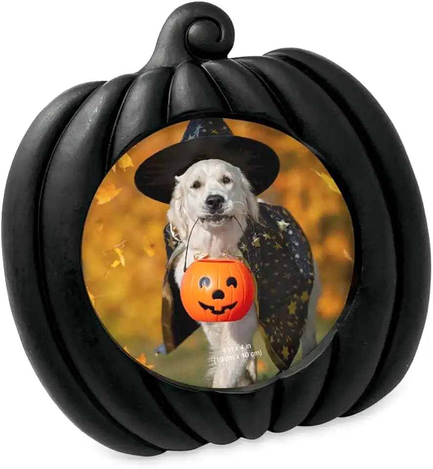 Isaac Jacobs 4x4 Pumpkin-Shaped Picture Frame For Halloween - Matt Black