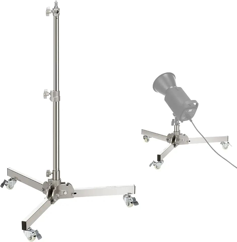 NEEWER Hochleistungs Lichtstativ mit Rollen, Lampenstativ Max. Höhe 98cm Edelstahl faltbar verstellbares Beleuchtungsstativ, Fotografie Lichtständer für Softbox Monolight, Max. Belastung 22lb, ST98SS