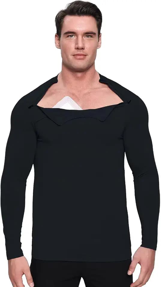 Landofgenie Men's Long Sleeve Chemo Shirt Zipper Post-Surgery