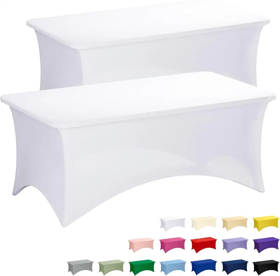 Fixwal 2 Pack 6FT White Tablecloth Rectangle Spandex Fitted Table Cover