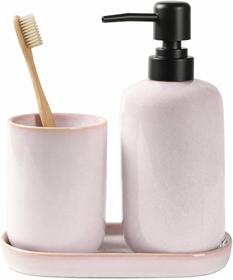 Ceramic Bathroom Accessories Set, Light Pink Glossy Soap Dispenser