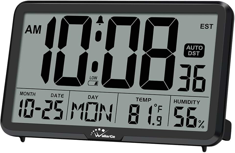 WallarGe Auto Set Digital Wall Clock Battery Operated, Auto DST