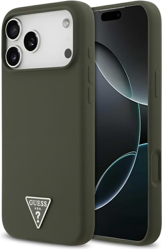 CG MOBILE Guess Silikon-Dreieck-Logo kompatibel mit MagSafe Hülle für iPhone 17 Pro Max (Khaki)