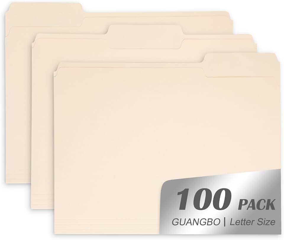 Manila File Folder, 1/3-Cut Tab, Letter Size, Manila Folders with Tab, 100 per Box