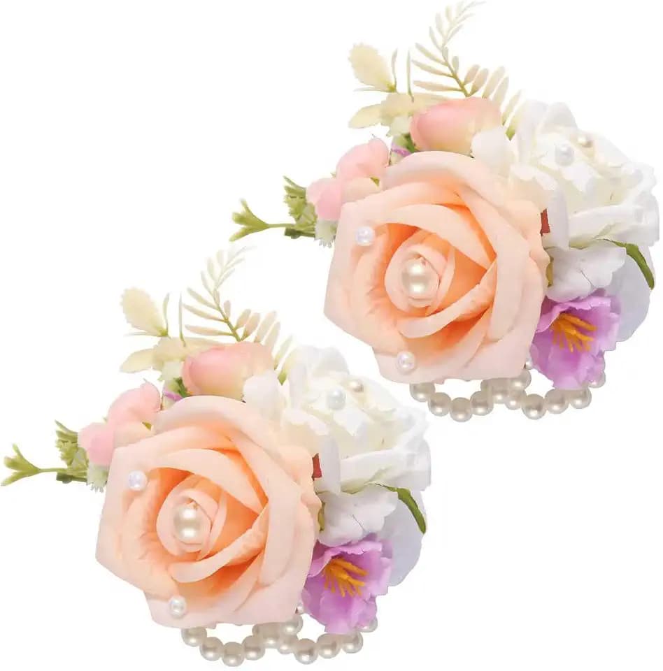 Wrist Corsage 2pcs for Wedding Prom Bridal, Champange Rose