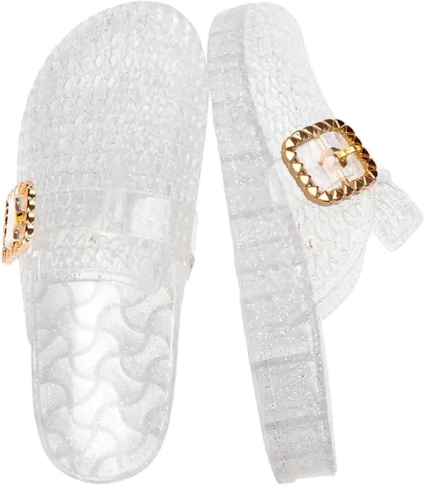 MAVMAX Women Clear Glitter Jelly Mules Waterproof Clogs Slide Sandals