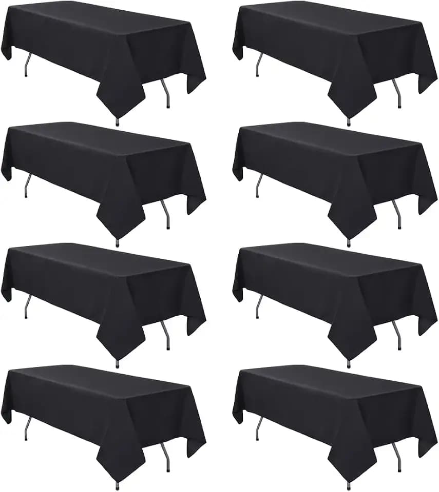 8 Pack Black Tablecloths 60 x 84 Inch Rectangle For 4 Foot Tables