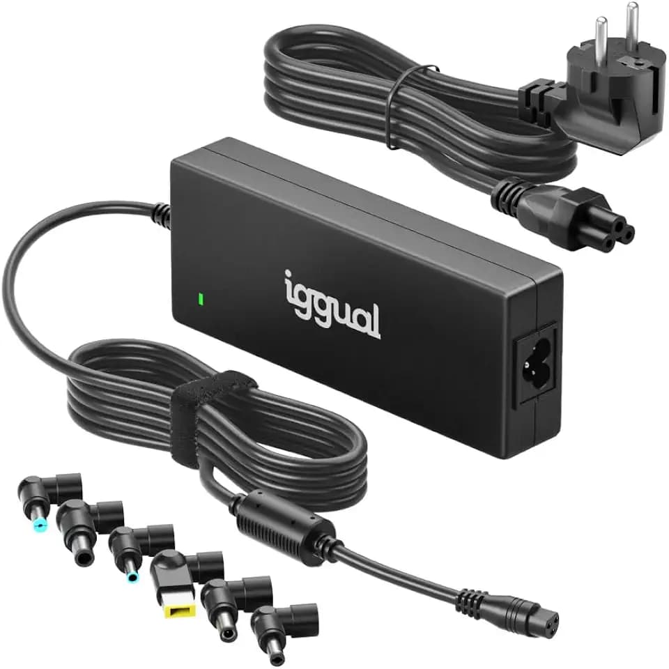 iggual Universal-Ladegerät 240 W, hohe Leistung für Laptop oder Gaming, Ausgangsbereich 18-20 V bis 12 A, Auto-Spannung, 6 Anschlüsse, PFC -Kompatibilität HP/ASUS/Acer/MSI usw. (CUA-6T‑24W)