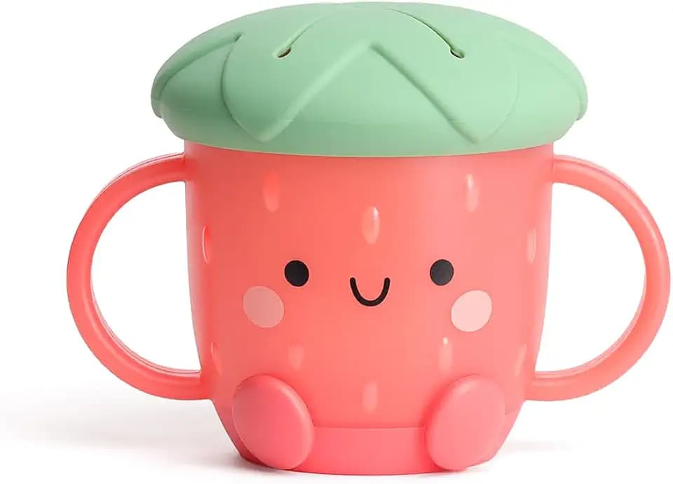 Itzy Ritzy Toddler Snack Cup, Spill-Proof w/Soft Silicone Lid, Strawberry