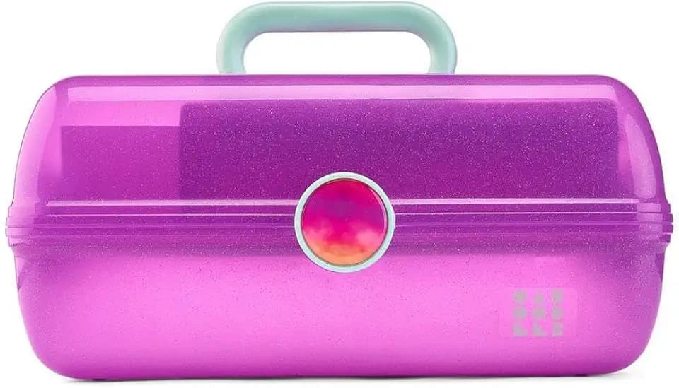 Caboodles On-The-Go Girl Makeup Box, Purple Sparkle, Show Girl Collection, Hard Plastic Makeup Organizer Box, Built-In Mirror, Secure Latch for Safe Travel, Spacious Storage for Large Items