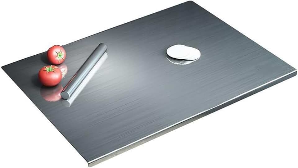 Stainless Steel Cutting Boards with Lip for Kitchen,Chopping Boards for Countertop,Large Metal Cutting Board over Sink Suitable for Meat, Fruits,Vegetables,Bread,Cake,Pasta,Noodle,and Pizza19.7“*15.7“