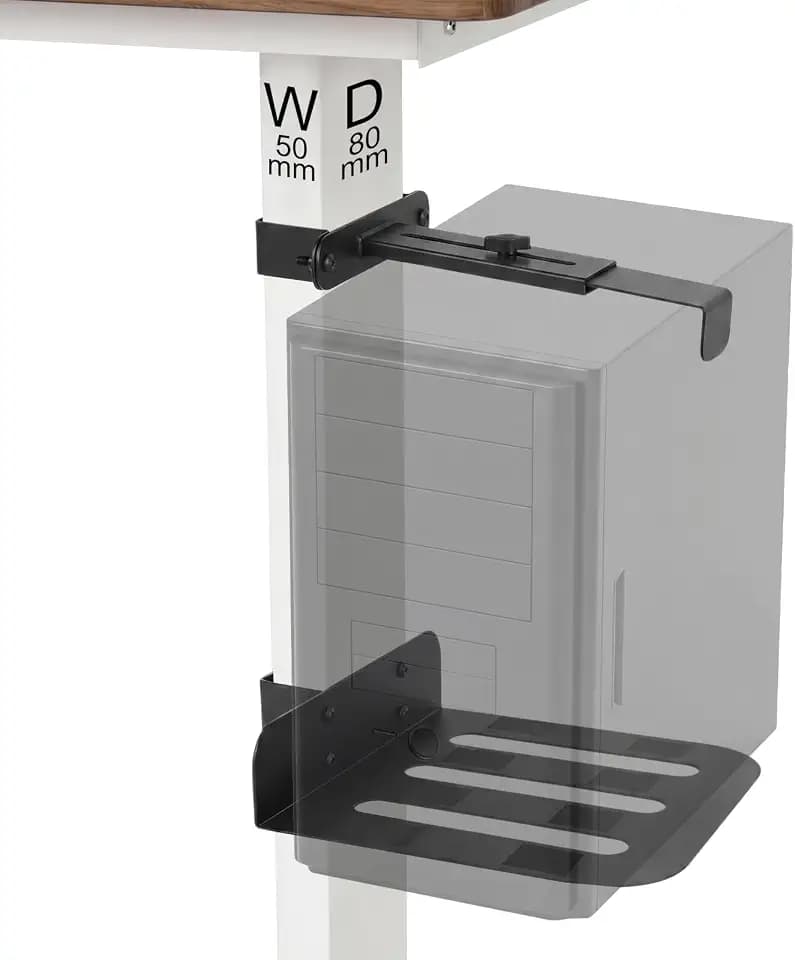 Under Desk PC Mount Universal Clamp-on PC Under Desk Mount No Drilling Computer Tower Stand CPU Holder with Non-Slip Pads Suitable for 80mm x 50mm Table Legs, Up to 40lbs