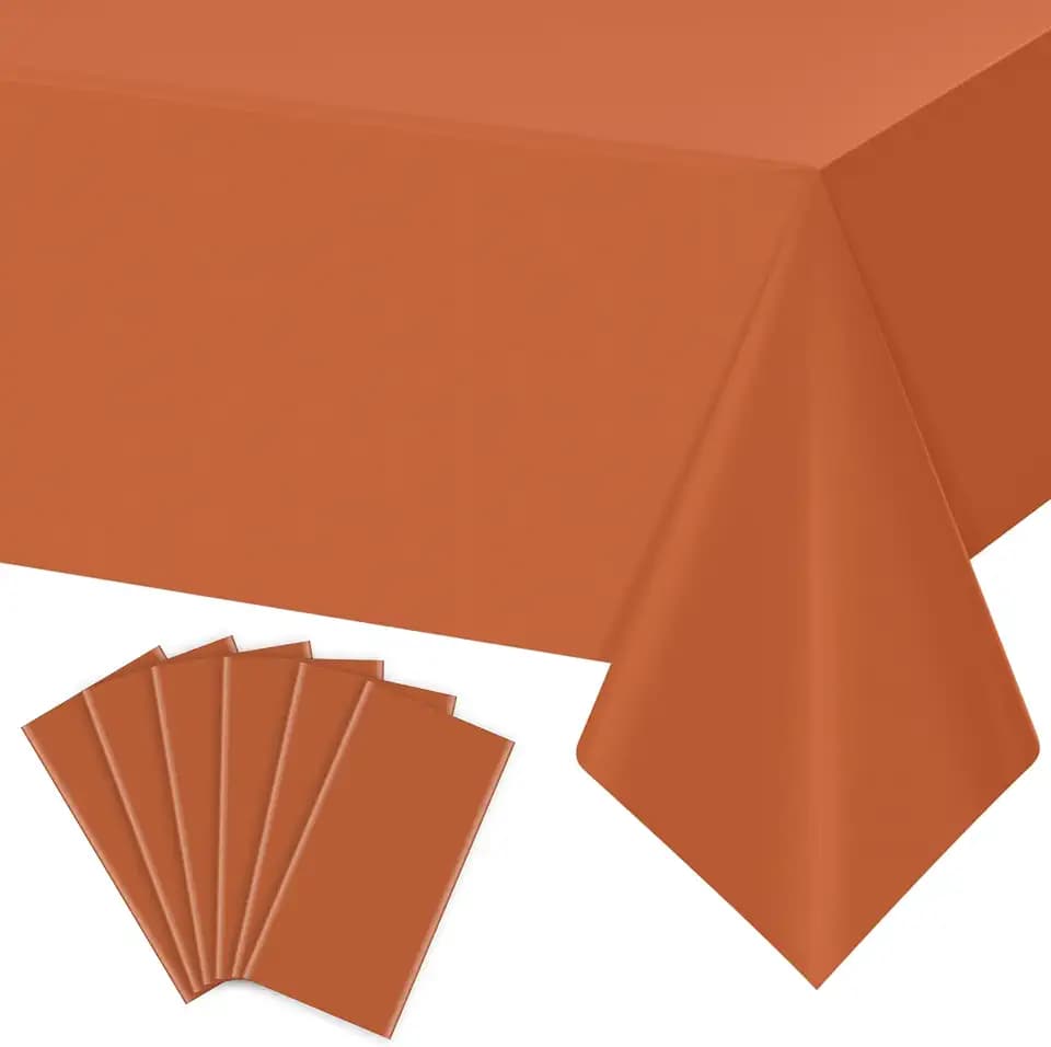 6Pcs Orange Tablecloths for Rectangle Tables,Disposable Plastic Table Cloth,Waterproof Table Cover for Fall Thanksgiving Harvest Birthdays Weddings Party Decorations,54 x 108 Inch