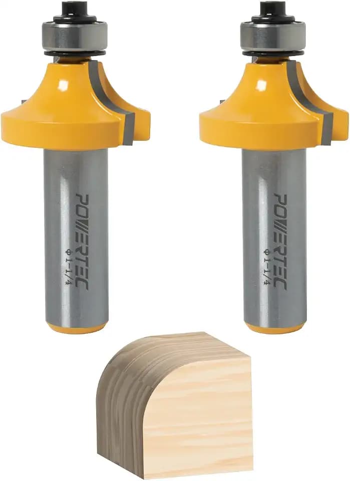 POWERTEC Roundover Router Bit with Top Bearing, 1/2" Shank, 1-1/4", 3/8" Radius, Tungsten Carbide Tipped Woodworking Router Bits for use on Router Tool for Wood and DIY Projects, 2PK (73049-P2)