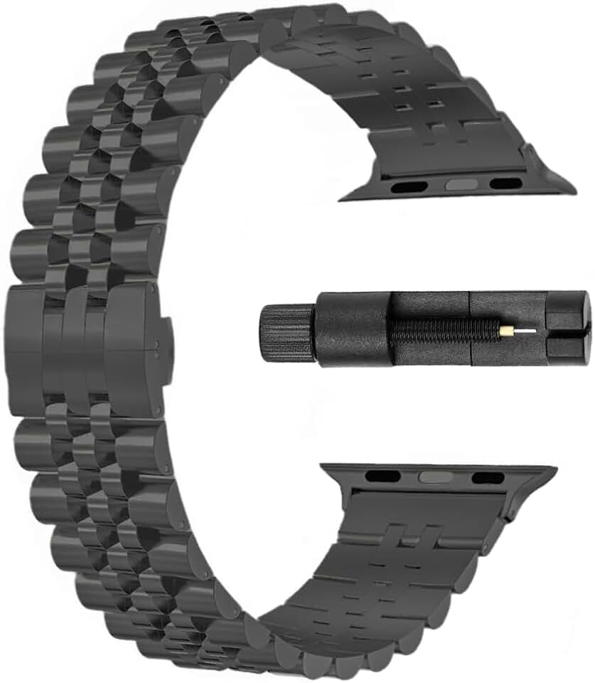 Uhrenarmband aus Metall Kompatibel mit Apple Watch Armband 40mm 41mm 38mm, Ersatzarmband, Armband für Herren Damen (Schwarz, 42mm/44mm/45mm/49mm)