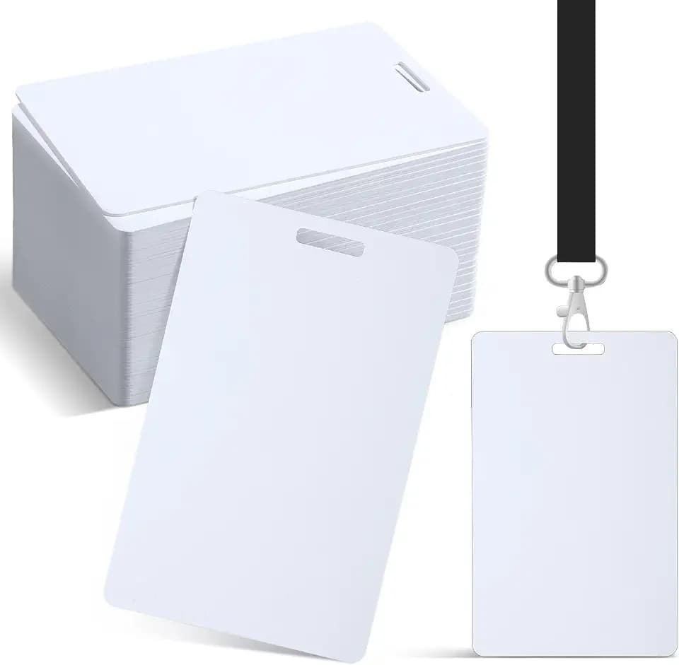 Tinlade 100 Pcs Blank PVC Cards with Slot Punch, Cr80 ID Badge Card, 30mil