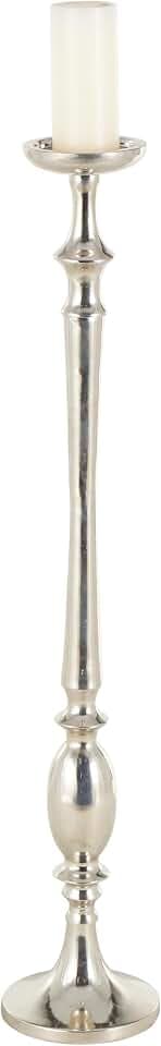 Deco 79 Aluminum Metal Decorative Candle Holder Floor Candle Stand, Candlestick Holder 7" x 7" x 38", Silver
