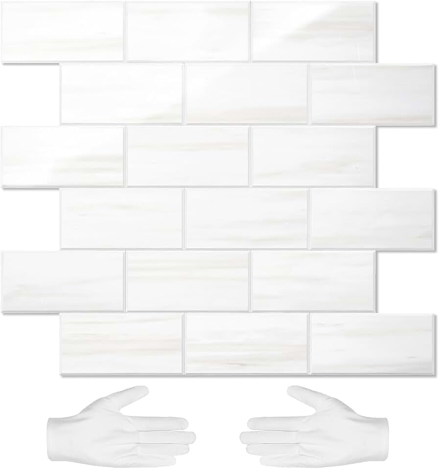 STICKGOO Peel and Stick Backsplash on Subway Tiles, Glossy Dolomite White