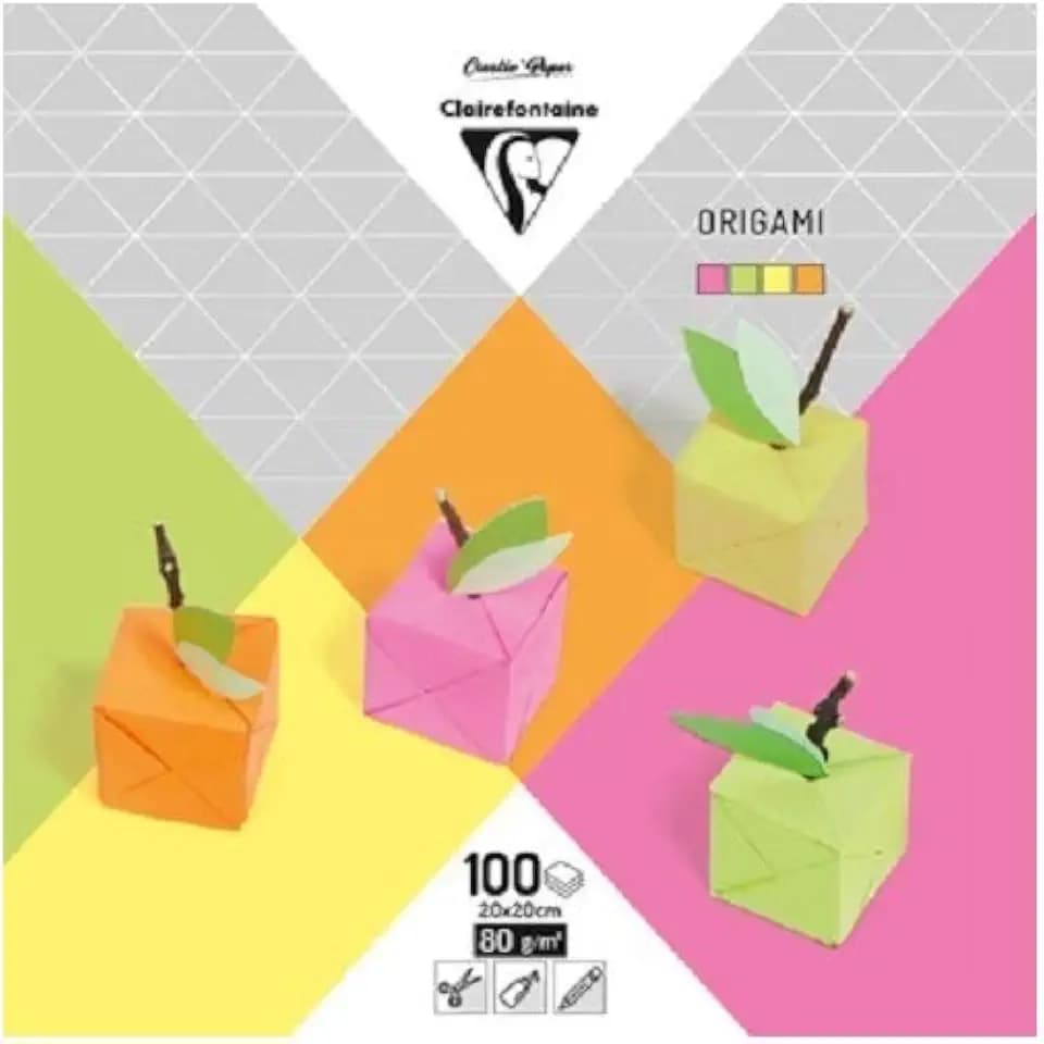 Clairefontaine 95009C Packung mit 100 Blatt Origamipapier einfarbig, 20 x 20cm, 80g, 1 Pack, Neon