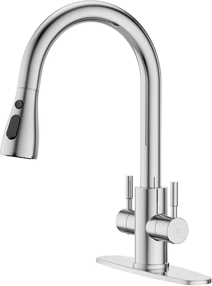 Hurran Kitchen Sink Faucet with Pull Down Sprayer, Chrome 2 Handles