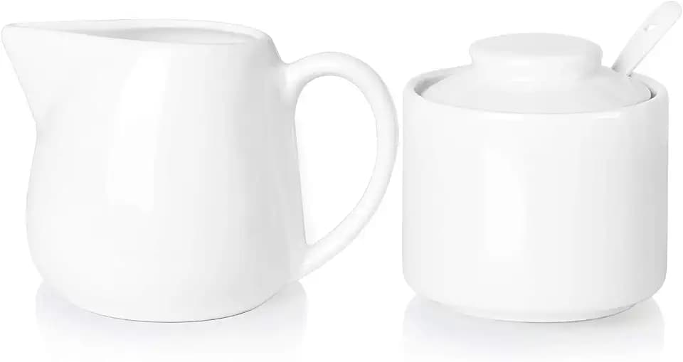 ONTUBE Porcelain Sugar Bowl and Creamer Set of 3, White
