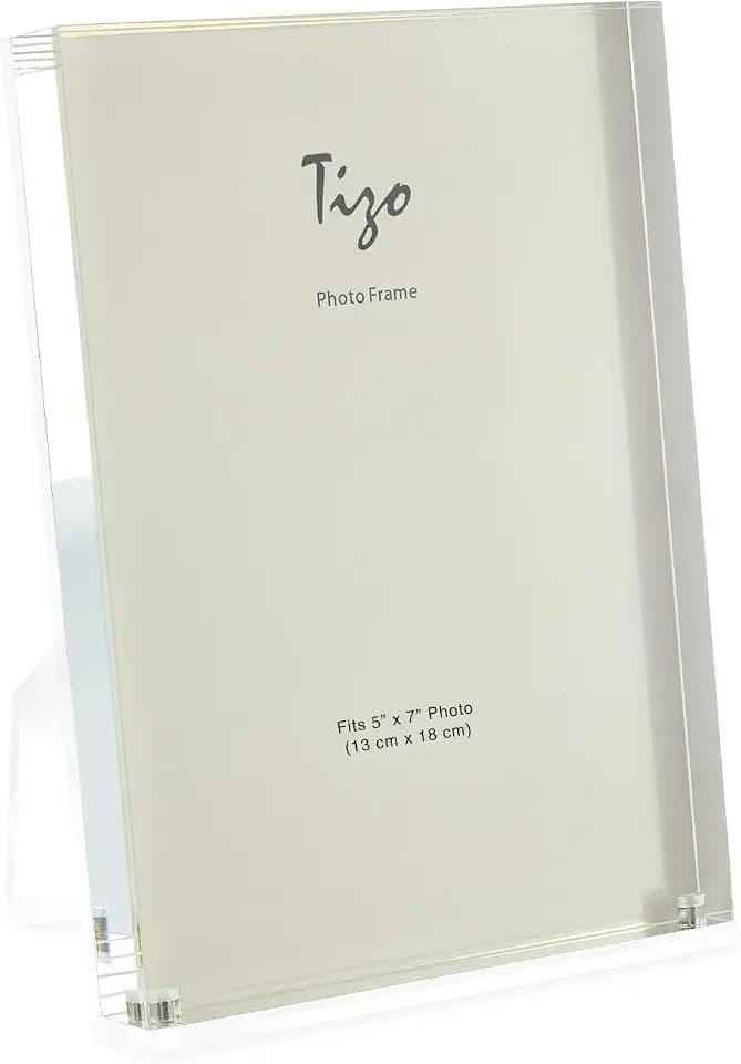 TIZO Design Vertical 5x7 Lucite Picture Frame, Durable 1 Inch Thick Clear Lucite & Magnetic Closures, Elegant & Practical Boutique Quality Photo Frame (Multiple Colors Available)