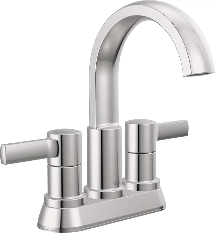 Delta Albion Centerset Chrome Bathroom Faucet, 4 Inch 3 Hole Bathroom Sink Faucet for Vanity, Metal Push-Pop Drain Assembly, Chrome 25855LF