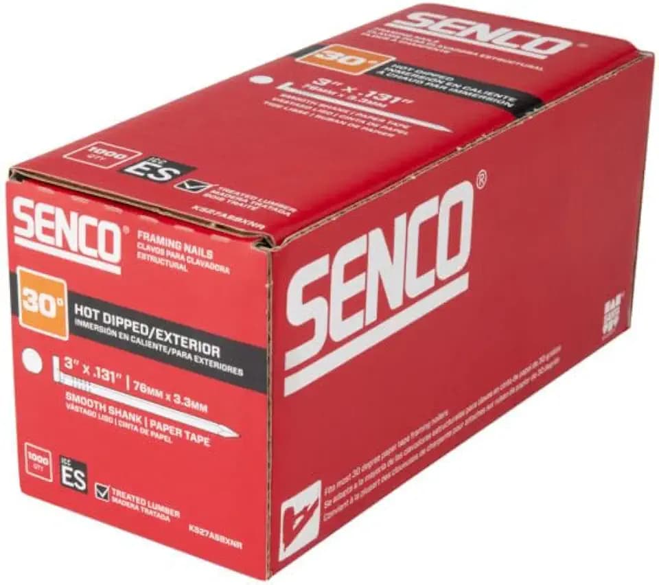 SENCO Framing Nails | 30 Degree | 3 Inch x .131 | Smooth Shank | Paper Tape Collated Nail | Hot Dipped Galvanized |1,000 ct.| K527ASBXNR