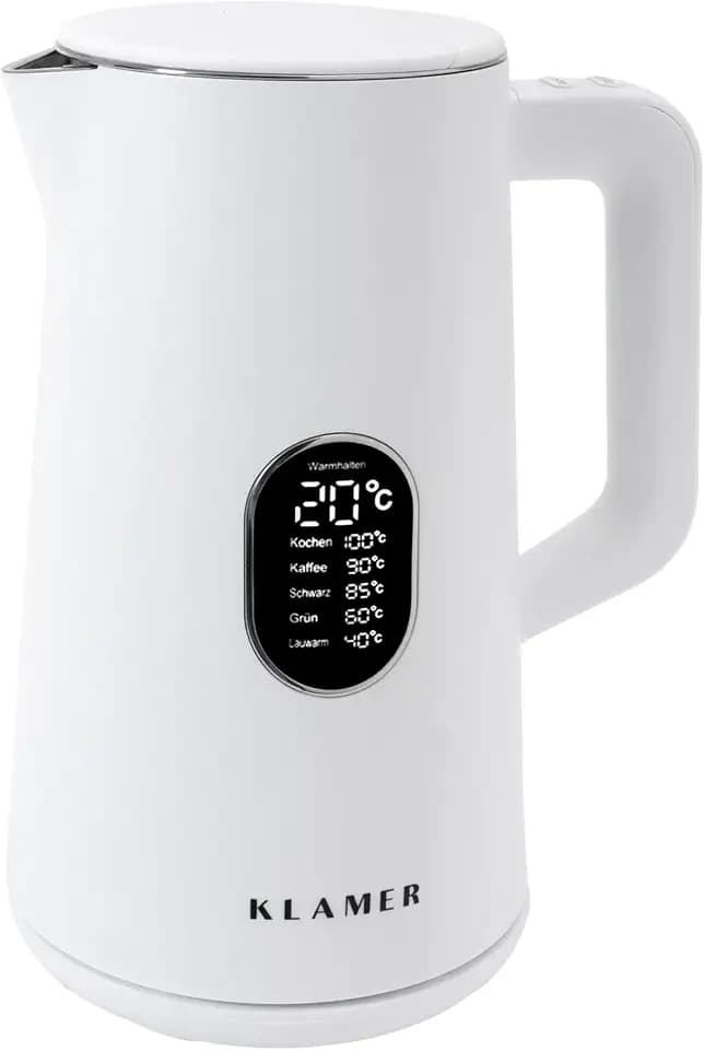 KLAMER Wasserkocher mit Temperatureinstellung 40-100 Grad, 1,5 L Edelstahl
