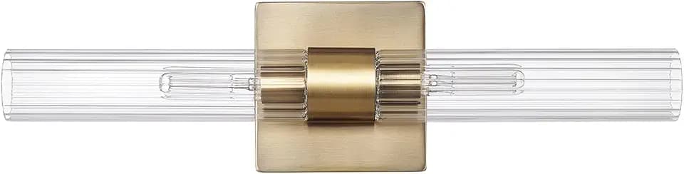 GLOBE Electric 63000052 18" 2-Light Vanity Light, Matte Brass Finish, Ribbed Glass Shade, Bathroom Décor, Home Décor, Home Improvement, Soft Glam Light, Makeup Lighting, Beauty Room Accessories