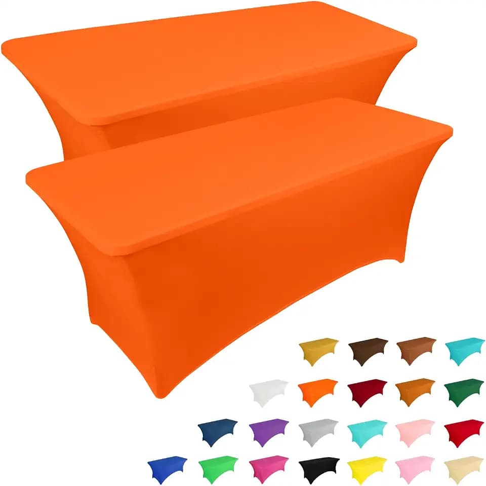 IVAPUPU 2 Pack 6FT Table Cloth for Rectangular Spandex Orange Table Cover