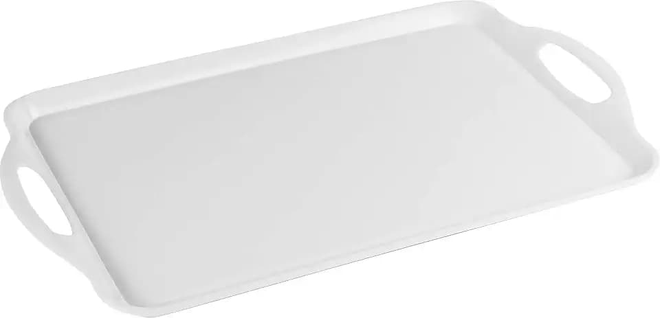 Reston Lloyd Calypso Basics Melamine Serving Ottoman Tray with Handles, Rectangular, Lightweight, Durable, Multi-Purpose Use, Indoor, Outdoor, Camping, Server, White