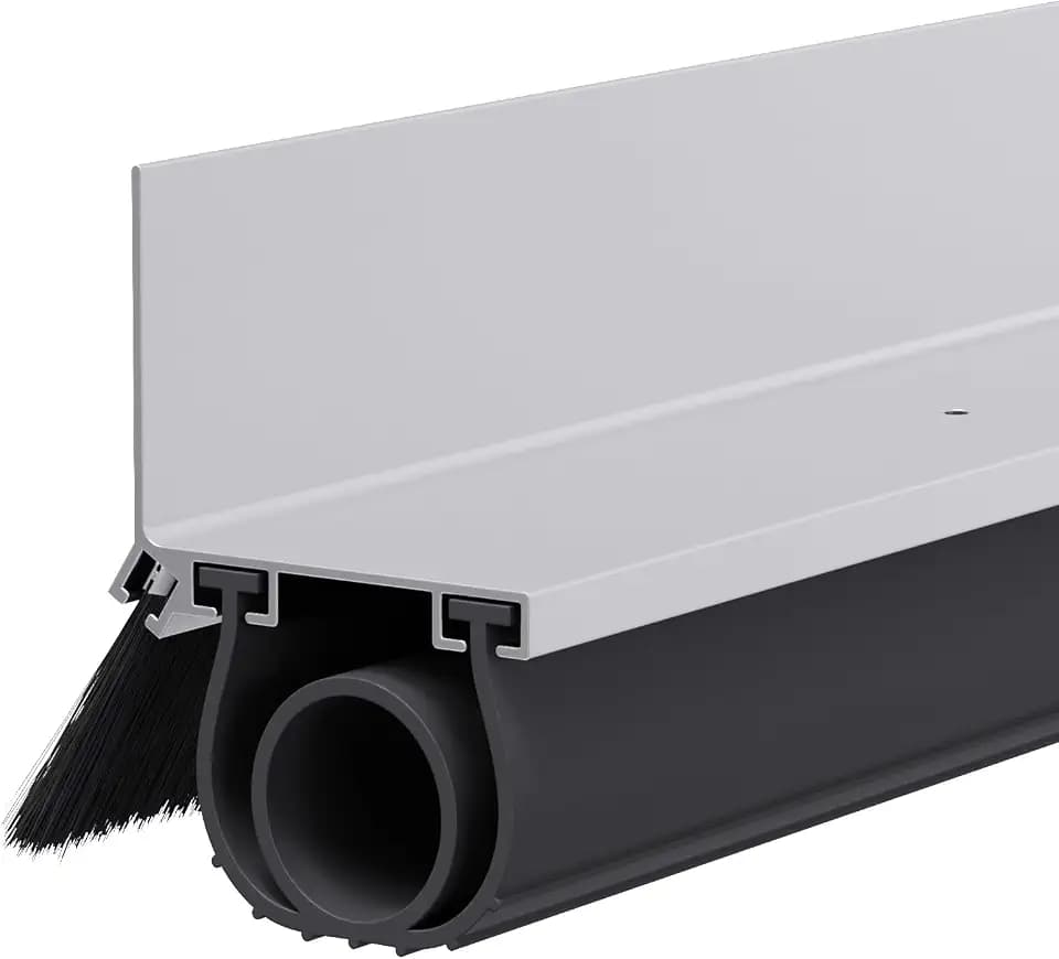 16.5ft Garage Door Seal Bottom, Heavy-Duty L-Shape Aluminum Track with High-Density Weather Brush & EPDM Rubber, Triple-Layer Sealing for Uneven Floors, Includes Pro-Manual & SS Screws