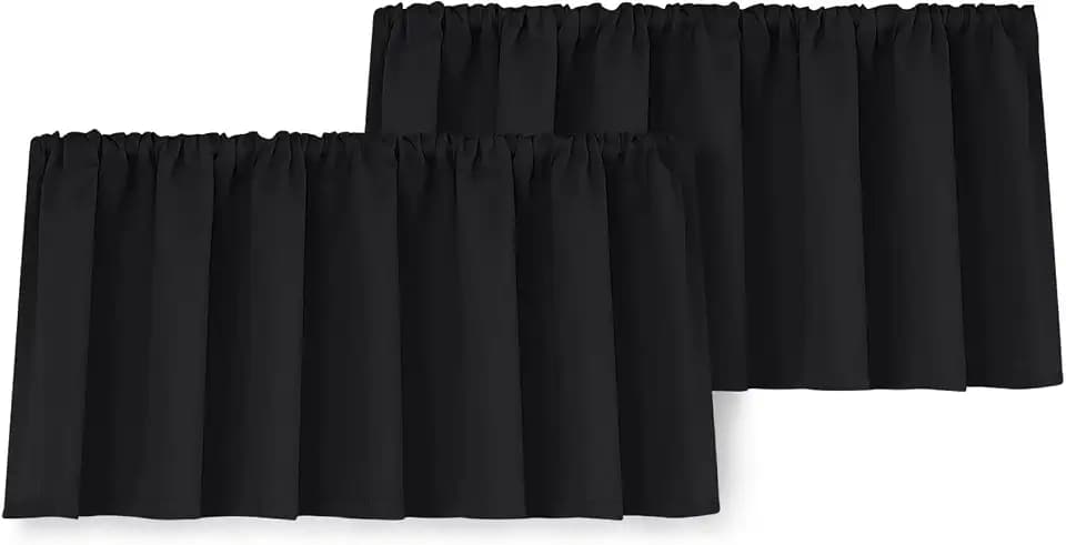 Yakamok 18 Inches Black Blackout Curtains Valances for Basement Windows