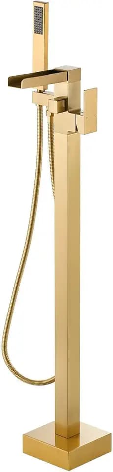 Freestanding Tub Faucet Brushed Gold: ALEASHA High Flow Max 6.74 GPM Free Standing Tub Filler - Brass Modern Floor Mount Bathtub Faucet with Handheld Shower, for the Ultimate Elegant SPA Experience