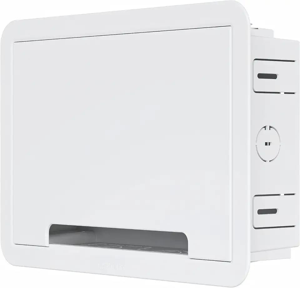 9'' in-Wall Media Box & Recessed Outlet Box with Cable Management - Structured Media Enclosure Compatible with Streaming Media Players - WiFi Friendly Design