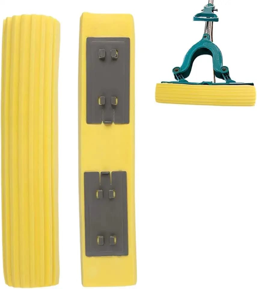 Sponge Mops for Floor Cleaning, Telescopic Handle Mop Squeegee Mop Mop Head Refills PVA Sponge Roller Replacements, Super Absorbent Roller Refill for Home Cleaning Tool, Yellow, Set of 2 (Only Head)