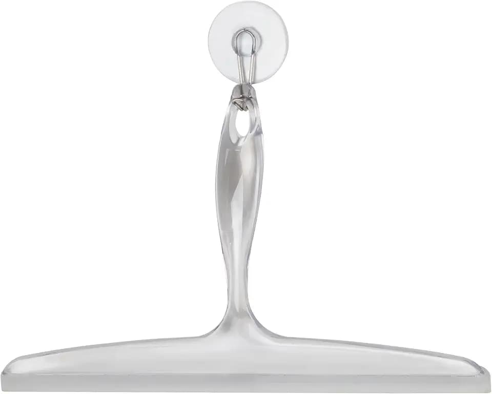 iDesign Plastic Bath Squeegee for Glass with Suction Hook Holder – 12", Clear